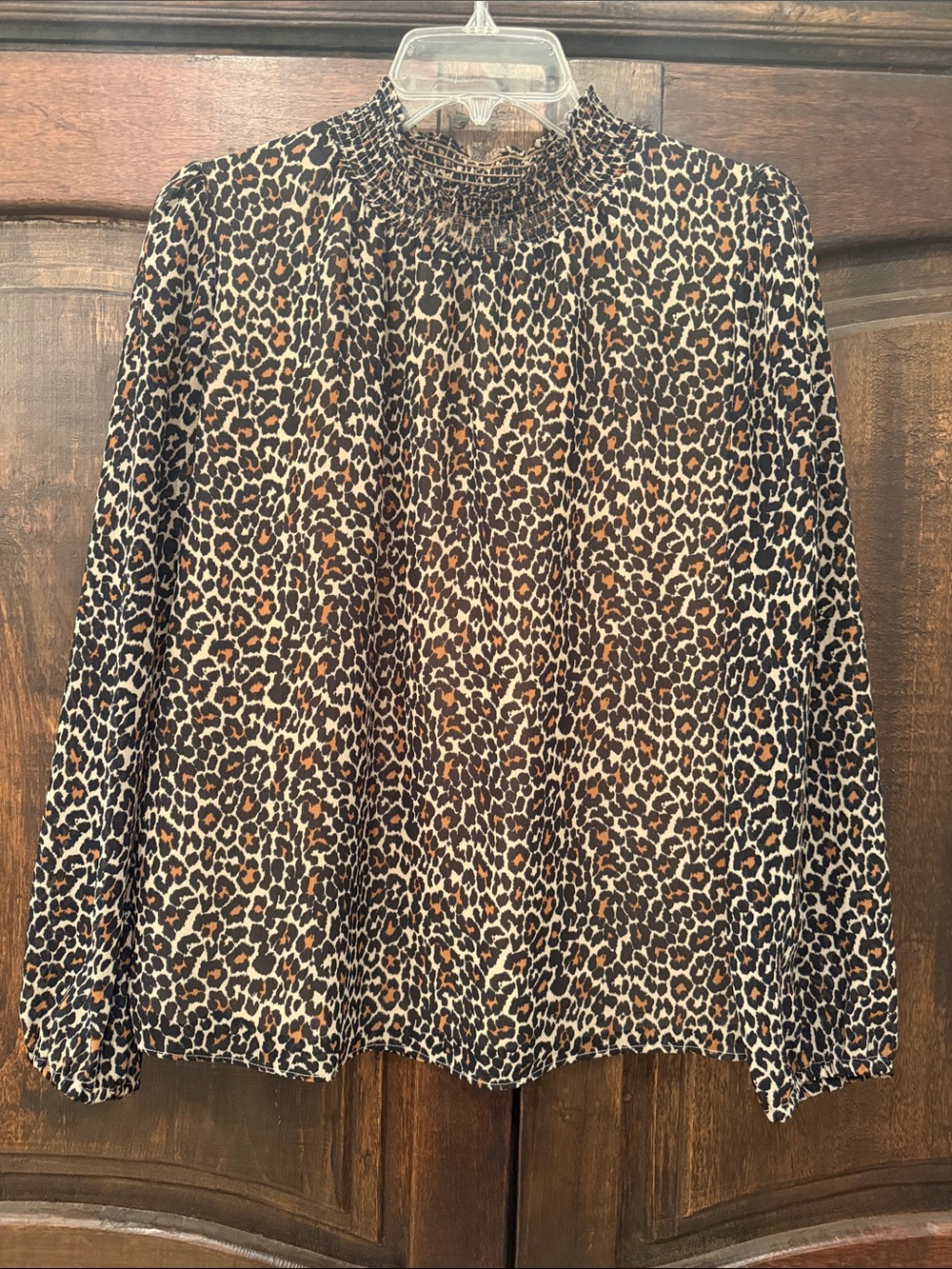 J Crew Leopard Print Smocked Neck Long-Sleeve Top - small